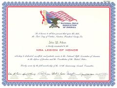 Awarded the National Rifle Association's Legion of Honor